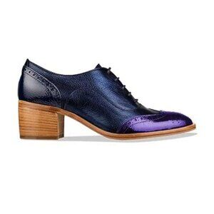 FOWT Women's Perforated Lace-Up Oxfords Almond Toe Mid Chunky Heel Brogues